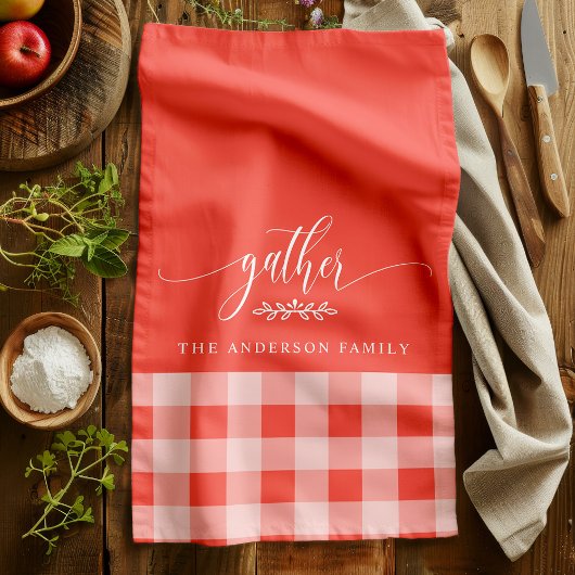 Verzamel Herfst Koraal & Witte Buffel Check Theedoek