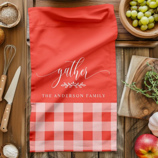 Verzamel Herfst Koraal & Witte Buffel Check Theedoek