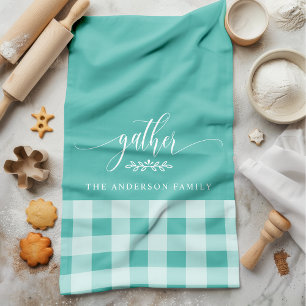 Verzamel Herfst Turquoise & Witte Buffalo Check Theedoek