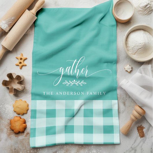 Verzamel Herfst Turquoise & Witte Buffalo Check Theedoek