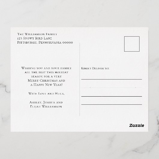 Verzamel Momenten Niet Dingen Sneeuwman Prettig Ke Folie Feestdagen Briefkaart (Achterkant)