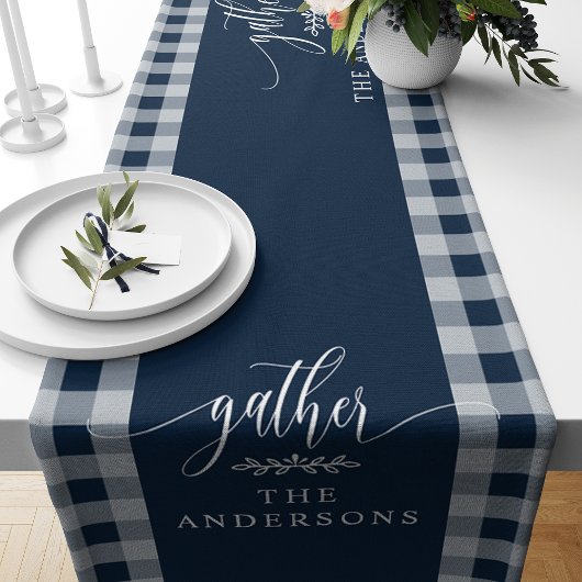 Verzamel Navy Blue Buffalo Check Fall Thanksgiving Korte Tafelloper