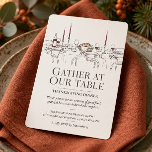 Verzamel rond onze tafel Thanksgiving-diner Kaart