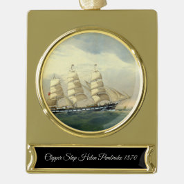 Verzamelbare Clipper Schip Helen Pembroke 1870 Verguld Banner Ornament