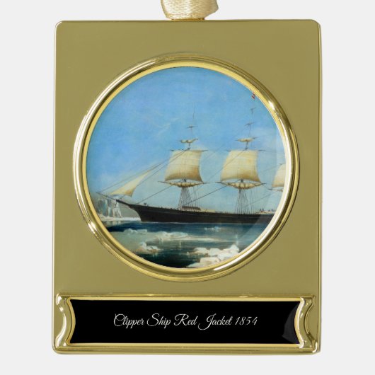 Verzamelbare Clipper Ship rode jas Verguld Banner Ornament (Voorkant)