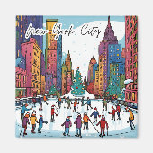 Verzamelbare Funky City Magnet - NYC Kersttijd (Voorkant)