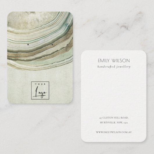 Verzameld groen blauw agaat, aardewerk visitekaartje (Voorkant / Achterkant)