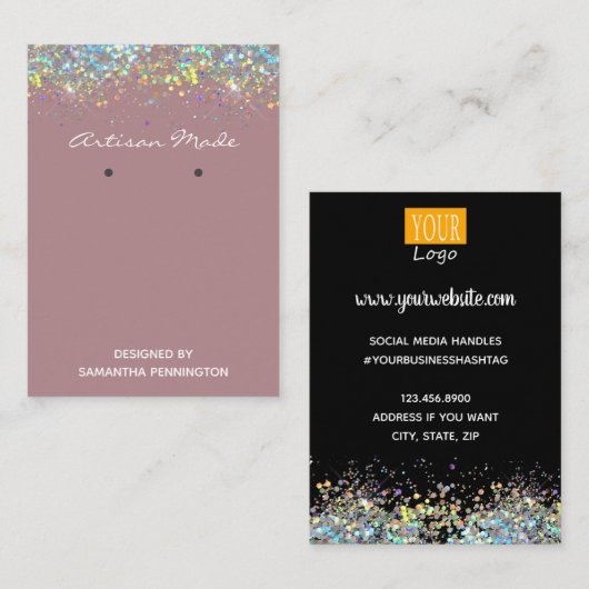 Verzamelen Faux Rainbow Metalitic Glitter Bus Visitekaartje (Voorkant / Achterkant)