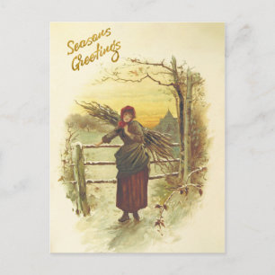 Verzamelen van de winter brandstof kerst briefkaar feestdagenkaart