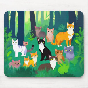 Verzamelen van katten in een schaduwrijke bos Glad Muismat