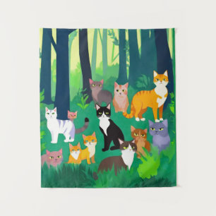 Verzamelen van katten in een schaduwrijke bos Glad Wandkleed