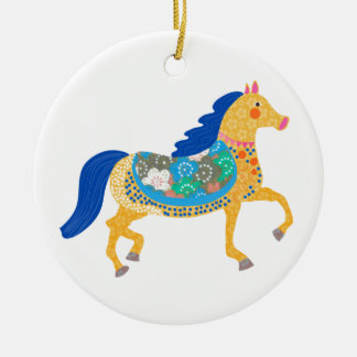 Verzameling blauwe paarden keramisch ornament