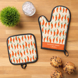 Verzameling Botanische Wortels Ovenwant & Pannenlap Set