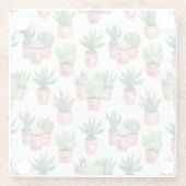 Verzameling cactussen in potten, aquarel. glazen onderzetter (Achterkant)