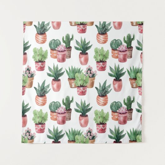 Verzameling cactussen in potten, aquarel. wandkleed (Voorkant)