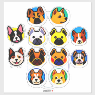 Verzameling Malle Tekenfilm Puppies Sticker