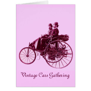 Verzameling oldtimer auto's, paars roze violet wit