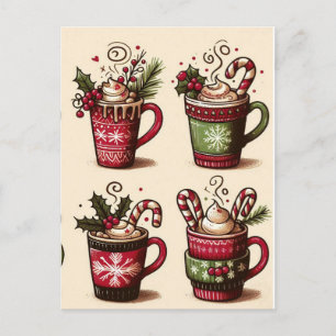 Verzameling van feestelijke koffiekoppen, Kerstdec Briefkaart