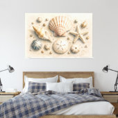 Verzameling van schelpen op canvas | Aquarel Afdruk (Insitu (Slaapkamer))