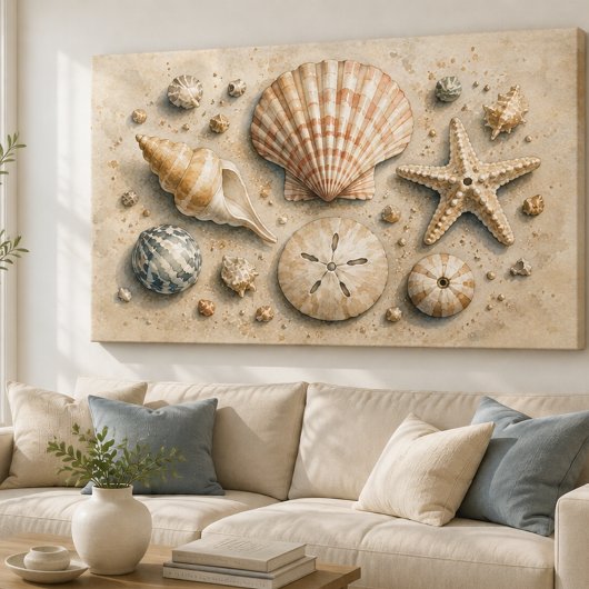 Verzameling van schelpen op canvas | Aquarel Afdruk
