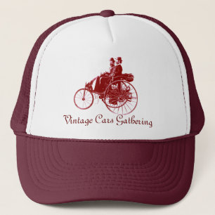 Verzameling vintage auto's, bruin wit trucker pet