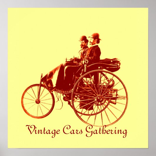 Verzameling vintage auto's, geel bruin poster (Voorkant)