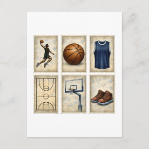 Verzameling Vintage Basketbalstempels Sport Briefkaart