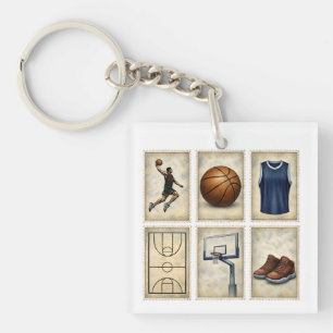 Verzameling Vintage Basketbalzegels Sport Sleutelhanger