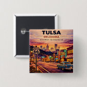 Verzamelobject Tulsa Route 66 Reis Vierkante Button 5,1 Cm (Voorkant /achterkant)