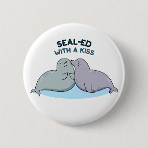Verzegeld met een Kiss Funny Zee Lion Seal Pun Ronde Button 5,7 Cm