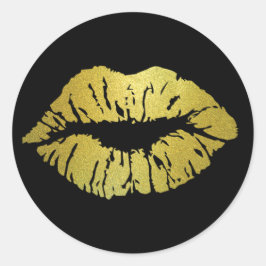 Verzegeld met een Kiss Gold Lip Print Ronde Sticke Ronde Sticker