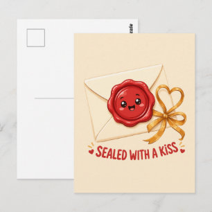 Verzegeld Met Een Kus Cute Liefdesbrief Ontwerp Briefkaart