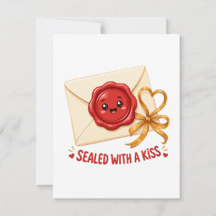 Verzegeld Met Een Kus Cute Liefdesbrief Ontwerp Notitiekaartje