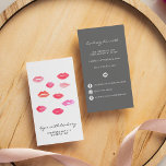 Verzegeld met een kus | Lip Product Distributor Visitekaartje<br><div class="desc">Moderne en kische visitekaartjes in een uniek verticaal formaat zijn uitgerust met waterverf lip printkussens in levendige tinten van papaverrood,  roze en koraal. Voeg uw contactinformatie,  met inbegrip van handvatten sociale media,  aan de achterkant in witte brief op middelgrote grijs toe. Een unieke keuze voor lippenproductonafhankelijke distributeurs.</div>