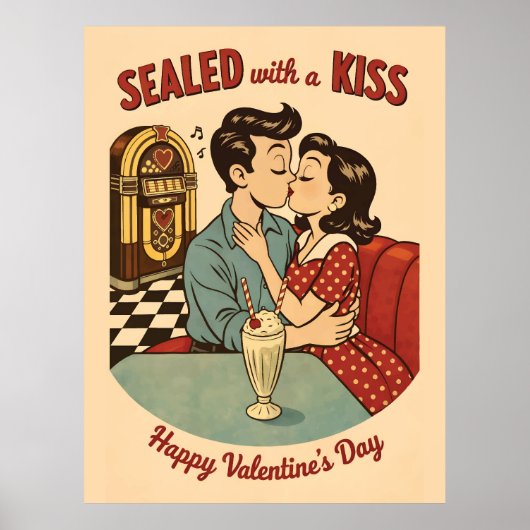 Verzegeld met een Kus Retro 50s Jukebox Poster (Voorkant)