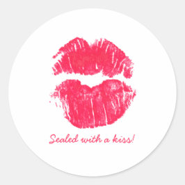 Verzegeld met een kus rode lippenstift Valentijnsd Ronde Sticker