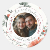 Verzegeld met liefde Kerstmis bruiloft foto Ronde Sticker (Voorkant)