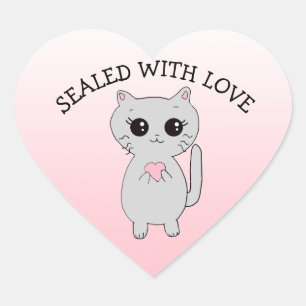 Verzegeld met liefde klein katje met hart sticker