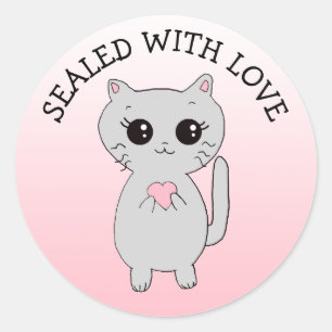 Verzegeld met liefde kleine kat met hart ronde sticker