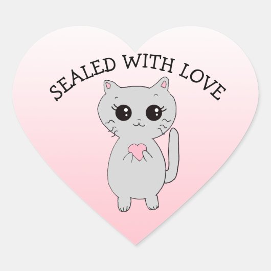 Verzegeld met Love Little Kitten met Heart Hart Sticker (Voorkant)