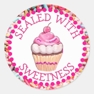 Verzegeld met Sweetness Pink Cupcake Stickers