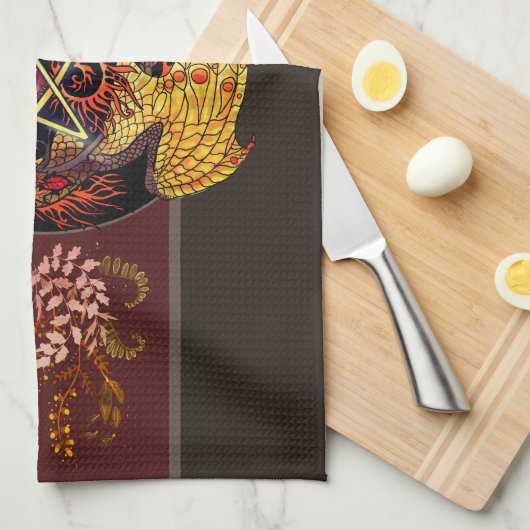 verzegeld zijn Art Nouveau Pentacle Dragon Kitchen Theedoek (Quarter Fold)