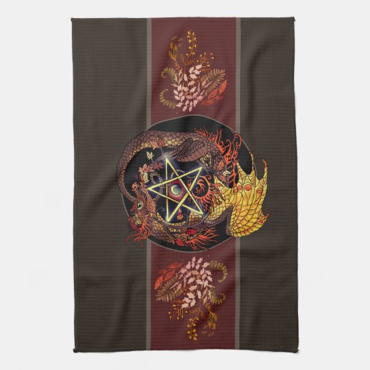 verzegeld zijn Art Nouveau Pentacle Dragon Kitchen Theedoek (Verticaal)