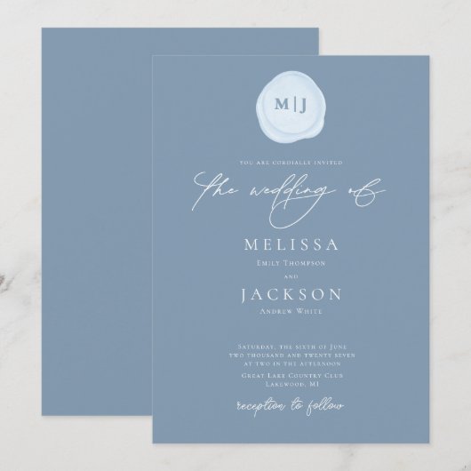 Verzegelde Initialen Minimalistisch lichtblauw huw Kaart (Voorkant / Achterkant)