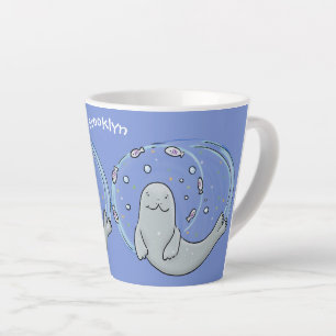 Verzegeling van de geluksvogel en illustratie van  latte mok