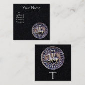 VERZEGELING VAN HET zwarte KNIGHTS-MONOGRAM Vierkante Visitekaartje (Voorkant / Achterkant)