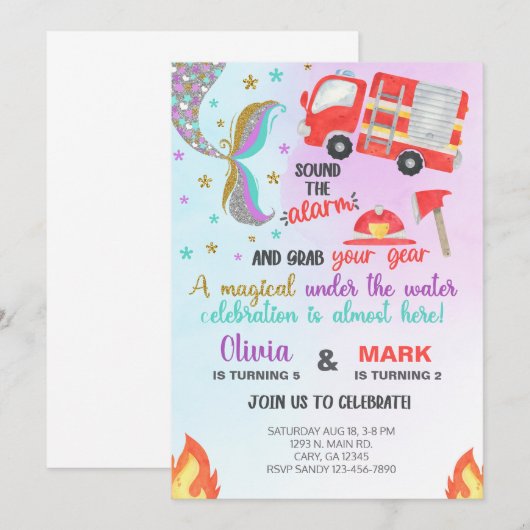 Verzegelingen zeemeermin en brandweerwagen-verjaar kaart (Voorkant / Achterkant)