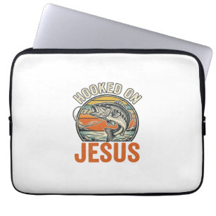 Verzeild in Jezus Vintage Bass Vissen Geloof Laptop Sleeve