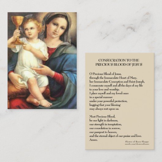 Verzekering Edel Bloed van Jezus Prayer Visitekaartje (Voorkant / Achterkant)