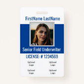 Verzekeringsagent badge Voorzijde &Achterblauw 4lo (Voorkant)